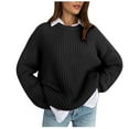 thumbnail image 1 of SMihono Trendy Knit Sweater Women's Sweater 2024 New Loose Crew Neck Solid Color Long-Sleeved Lazy Style Knitted Sweater Black 4, 1 of 7