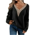 thumbnail image 1 of SMihono Trendy Plus Size Knit Sweater Fashion Women Long Sleeve Lace Stitching V Neck Top Casual Loose Knitted Sweaters Blouse Black 10, 1 of 3