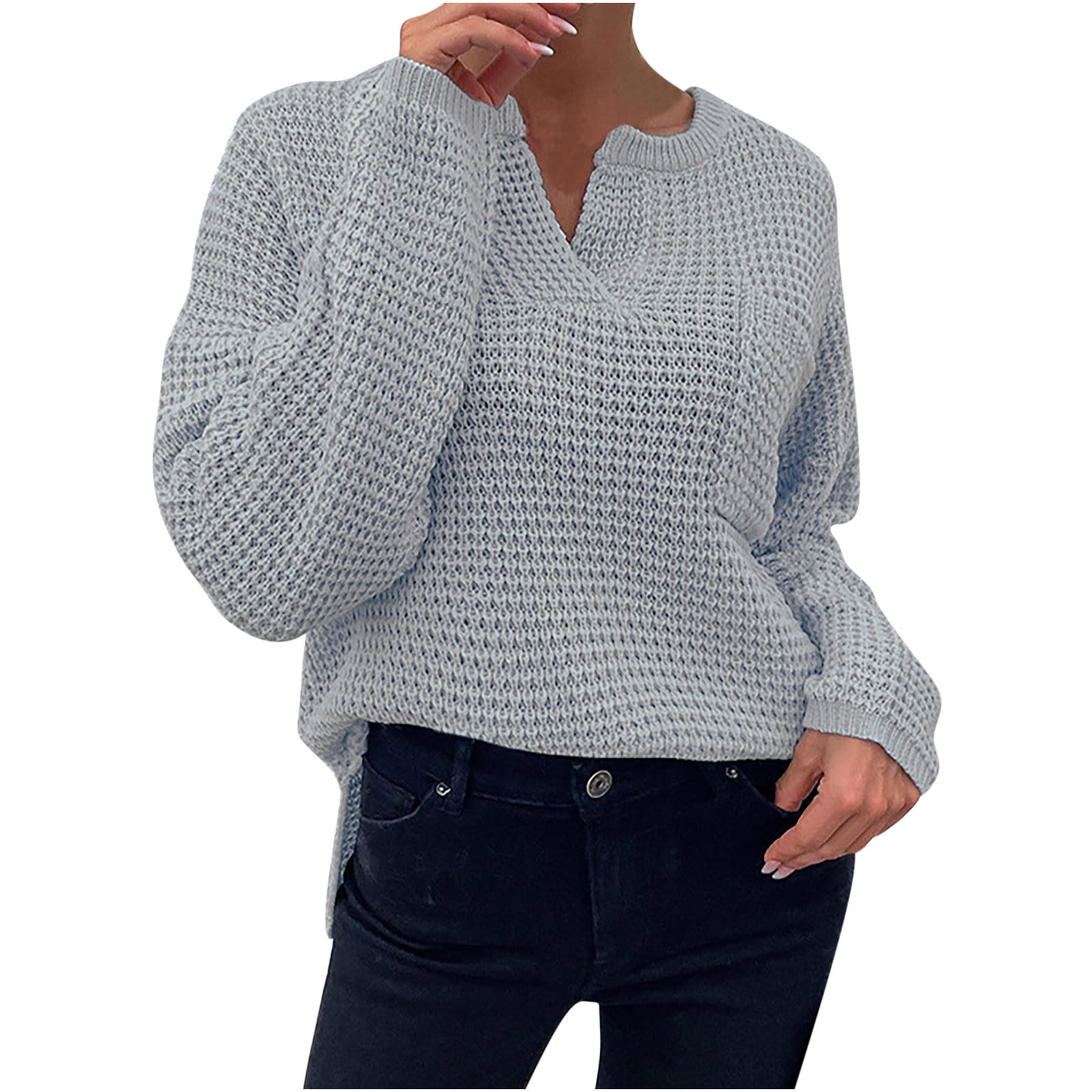 Plus Size Fringe V-Neck Long Sleeve Sweater