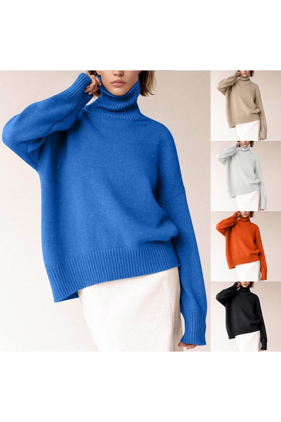Trendy Plus Size Knit Sweater Women's Fashion Casual Wear Long Sleeve High Neck Sweater Gray 4