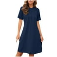 thumbnail image 1 of SMihono Trendy Summer Dresses for Women Lace Patchwork Short Sleeve Round Neck Tshirt Dress Pleated Front Vacation Dresses Blue S, 1 of 9