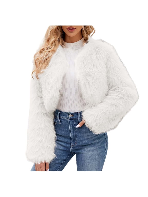 Trendy Teen Girls Faux Fur Overcoats Womens Ladies Warm Faux Furry Long Coat Jacket Winter Solid V-neck Outerwear White 8