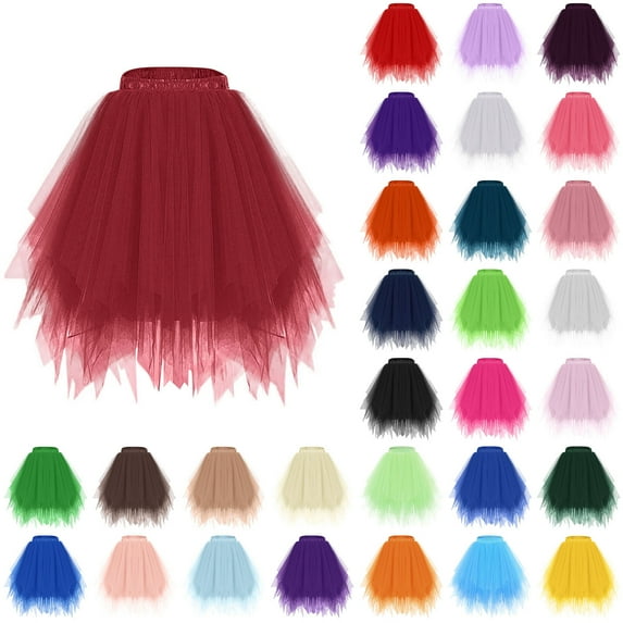 SMihono Tutu Skirts for Women Adults 80s Prom Dress Tutus Skort Multi-Layered Elastic Waist Short Tulle Skirts Gold Free Size