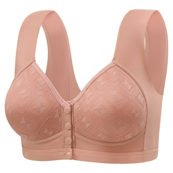 SMihono Uranda Daisy Bras for Women, Front Closure No Underwire High Support Push Up Bras, Wireless Full Coverage Plus Size Pink 44