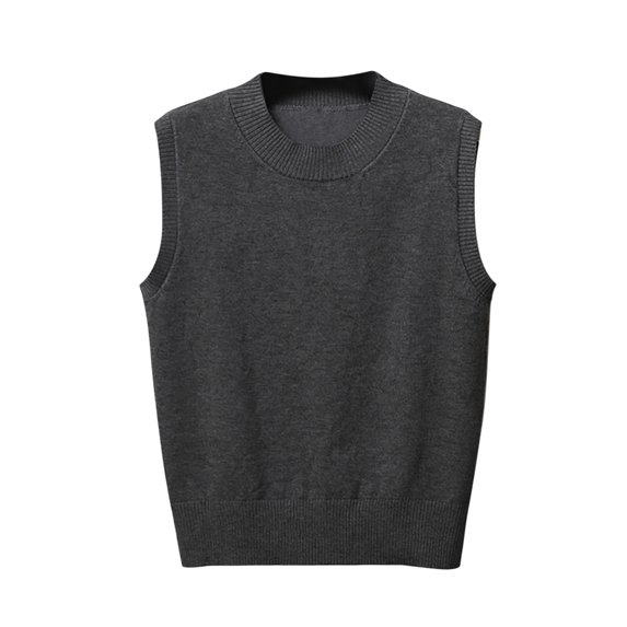 SMihono V Neck Knitted Vest Overlapping Cuff Short Vest Sweaters for Women Sleeveless Solid Loose Casual Womens New Autumn and Winter Warm Keeping Fashion Female Leisure Dark Gray XL
