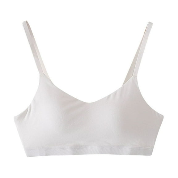 SMihono V-Neck Sports Bras for Women - Back Closure Adjustable Thin Straps Padded Yoga Top Basic Wireless Camisole White L