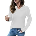 thumbnail image 1 of SMihono V Neck T Shirts for Women Long Sleeve Cute Tops Spring Winter Dressy Business Casual Blouses Trendy Basic Tees Clothes White M, 1 of 6