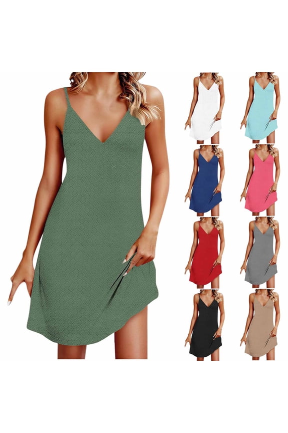 Vacation Dresses for Women Summer Trendy Eyelet Embroidery Mini Dress Spaghetti Strap V Neck Casual Sundress Blue L