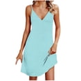 thumbnail image 1 of SMihono Vacation Dresses for Women Summer Trendy Eyelet Embroidery Mini Dress Spaghetti Strap V Neck Casual Sundress Sky Blue S, 1 of 6