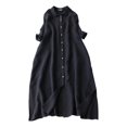thumbnail image 1 of SMihono Vintage Button Down Long Shirt Dress Women Simple Loose Summer Lapel Three Quarter Sleeve Blouses Casual Shirt Black XXL, 1 of 5