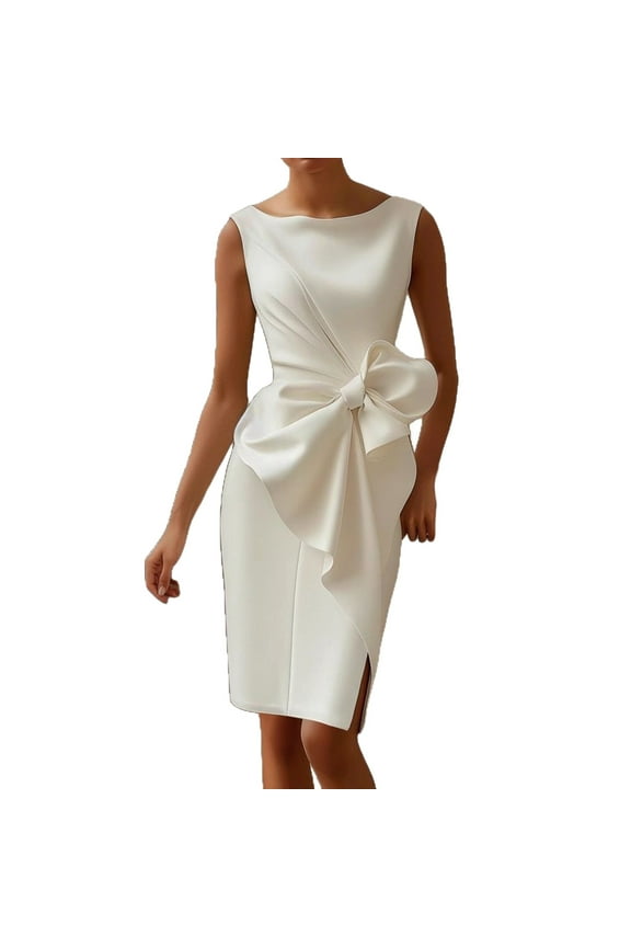 White Dress Women Formal Sleeveless Faux Wrap Ruched Sheath Bodycon Cocktail Party Work Dress Classy Club Dresses White XL
