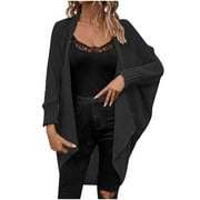 SMihono Winter Gifts Fall Fashion Women Casual Comfortable Long Sleeve Cardigan Plus Size Open Front Cardigan for Womens Gifts Black 4