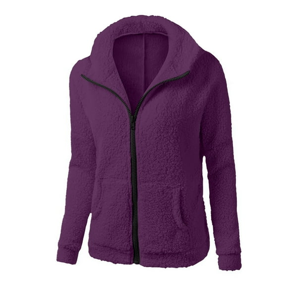SMihono Winter Warm Clearance Young Ladies Large Size Long Sleeve Casual Outwear Coats Women's Solid Color Pol Sweater Hooded Coat/Jacket Purple 8