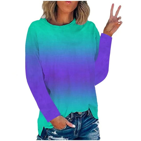 SMihono Winter Womens Plus Long Thin Tunic Sweatshirts Outfits Crewneck Sweatshirts Slim Fit Casual Comfy Streetwear Flowy Blouse Workout Long Sleeve Tops Color Block Tie Dye Tees Green 10