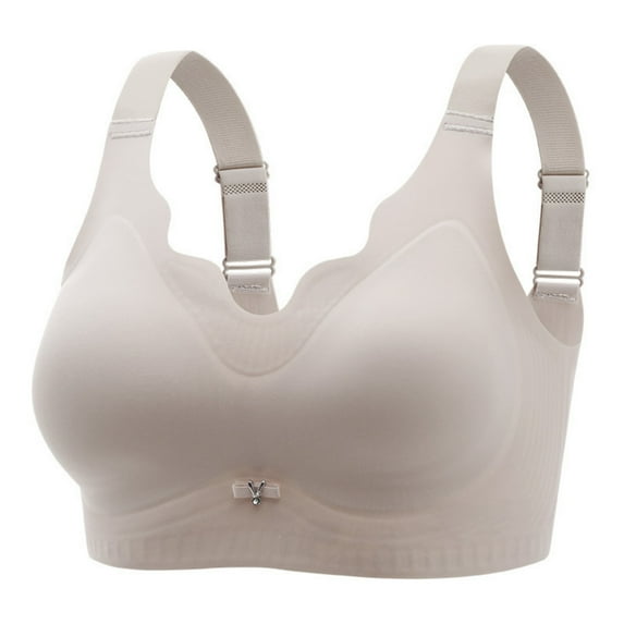 SMihono Wireless Bras for Women Scalloped V-Neck Seamless Solid No Underwire Full Coverage Comfort Everyday Bra Gray L