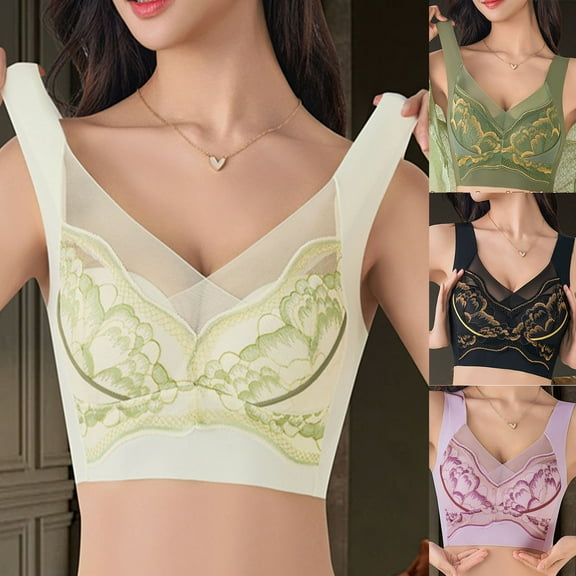 SMihono Wireless Lace Bra - Comfort Lift Design With Versatile Support Comfy Lift & Flex Bra, Push Up Plus Size Breathable Underwear Black XXL