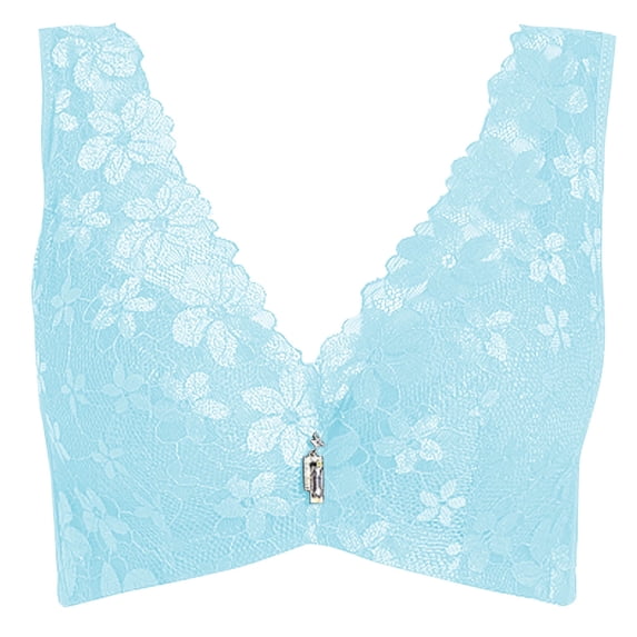 SMihono Wireless Lace Bras for Women Deep V No Underwire Bra Full Coverage Supportive Bra Breathable Lift Up Air Bra Blue 46/105C