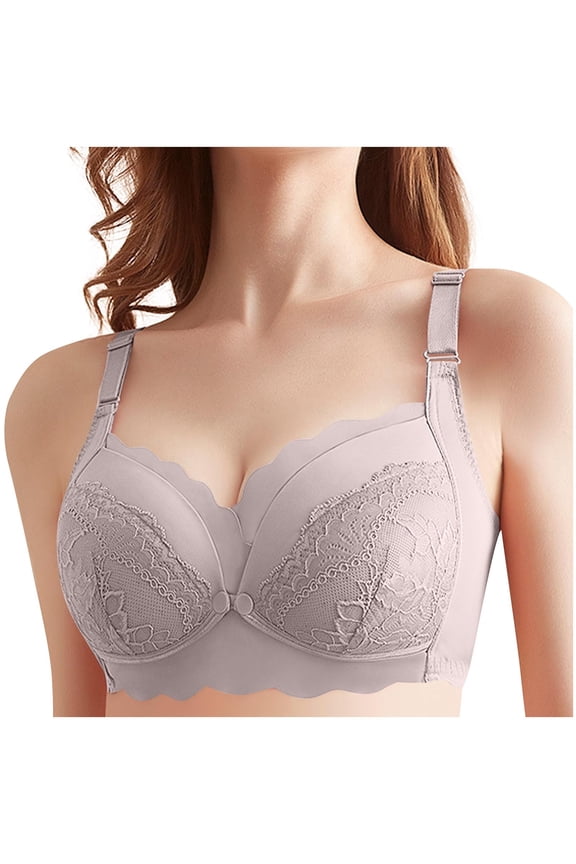 Wireless Lace Nursing Bra for Breastfeeding, Front Closure Push Up Maternity Pregnancy Bras for Women Purple 85B