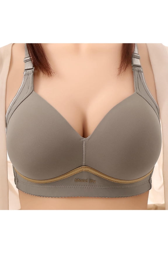 Wireless Sports Bras for Women Smooth Full Coverage No Underwire Push Up Bra Anti Sagging Gather High Support Bralette Gray M