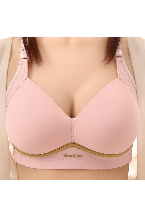 Wireless Sports Bras for Women Smooth Full Coverage No Underwire Push Up Bra Anti Sagging Gather High Support Bralette Pink M