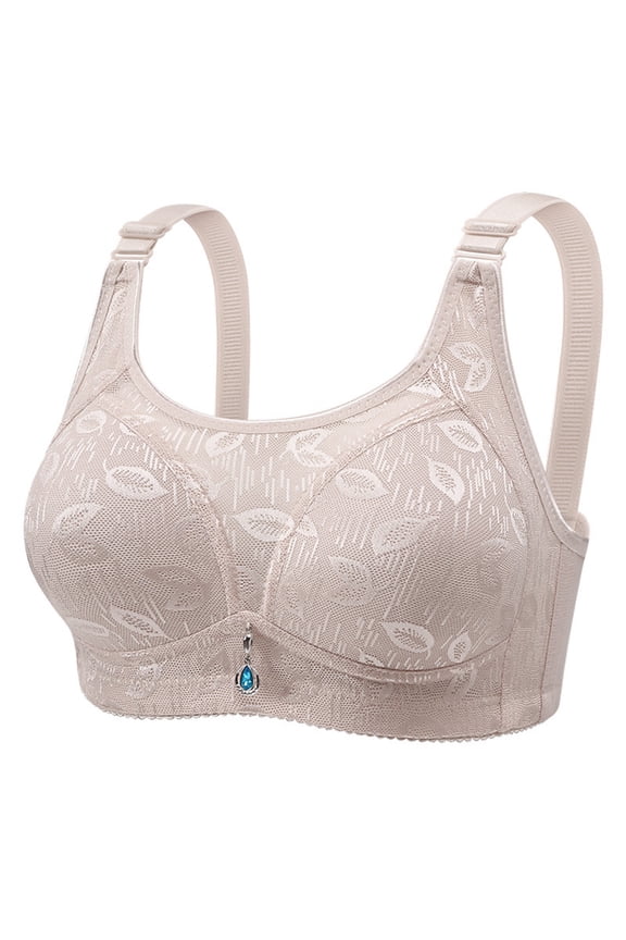 Wireless Support Bras for Older Women Lift No Underwire Plus Size Bras Lace Embroidery Full Coverage Comfort Breathable Bralettes Gray 36/80