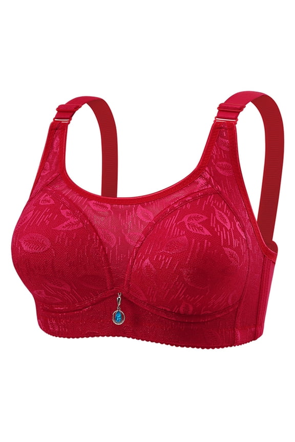 Wireless Support Bras for Older Women Lift No Underwire Plus Size Bras Lace Embroidery Full Coverage Comfort Breathable Bralettes Red 40/90