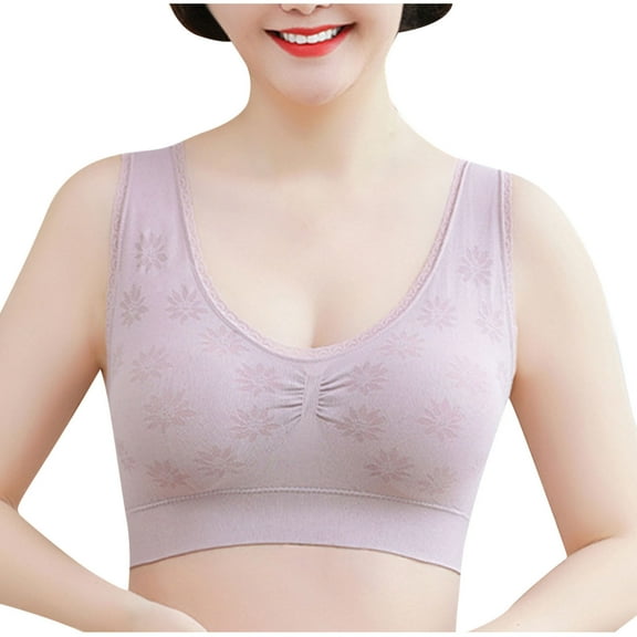 SMihono Womans Wireless Breathable Gathering Sports Bra Traceless Comfortable No Steel Ring Vest Everyday Sleep Bras Purple M
