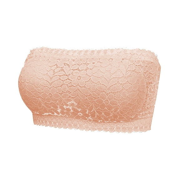 SMihono Women Bandeau Crop Tube Top Floral Lace Strapless Bra Full-Coverage Wireless Bra Padded Tank Bandeau Bra Khaki Free Size