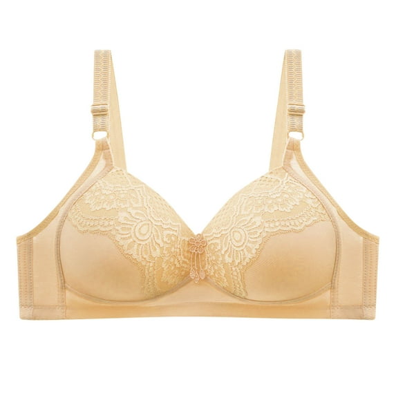 SMihono Women Bra Womens Breathable Comfort Bra Without Steel Ring Lace Push Up Bra Three Rows Of Buckle Mini Lace Khaki 52