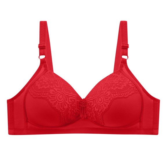 SMihono Women Bra Womens Breathable Comfort Bra Without Steel Ring Lace Push Up Bra Three Rows Of Buckle Mini Lace Red 52