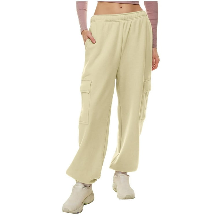 SMihono Women Casual Trousers High Waist Drawstring With Multi-Pockets Long  Pants Women's Fashion Business Office Casual Pencil Pants Full Length Pants  Beige 8 