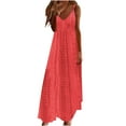 thumbnail image 1 of SMihono Women Eyelet Spaghetti Strap Sundress Casual Summer Long Maxi Dress V Neck Sexy Boho Dresses Trendy Beach Clothes 2025 Watermelon Red S, 1 of 6