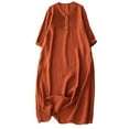 thumbnail image 1 of SMihono Women Fall Cotton Linen Maxi Dress Casual Long Sleeve Button V Neck Pleated Flowy Beach Shift Dress with Pocket Orange XL, 1 of 8
