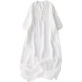 thumbnail image 1 of SMihono Women Fall Cotton Linen Maxi Dress Casual Long Sleeve Button V Neck Pleated Flowy Beach Shift Dress with Pocket White XL, 1 of 7