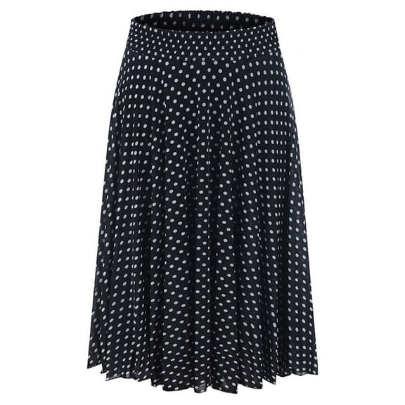 SMihono Women Middle-Aged Skirt Polka Dot Print Women Spring Elastic Waist Pleated Skirts Ladies Flower Skirts Black 4