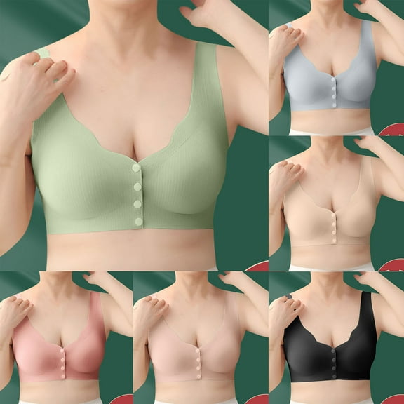 SMihono Women Middle and Elderly Underwear Large Size Large Cup Underwear Thin Full Cup Front Button Bra Wireless Bras Beige XXL US(12)