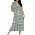 thumbnail image 1 of SMihono Women Plaid Zipper Robes Knee Length Raglan Knit Bathrobe Lightweight House Coat with Pockets Short Sleeves Loungewear Gray XXL, 1 of 7