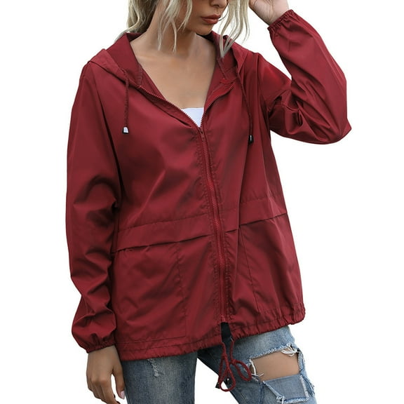 SMihono Women Rain Jacket Water Proof Breathable Lightweight Thin Bicycle Raincoat Travel Cycling Jacket Outdoor Jacket Windbreaker With Hood Fashion Comfy Hooded Outwear Jackets Red 12