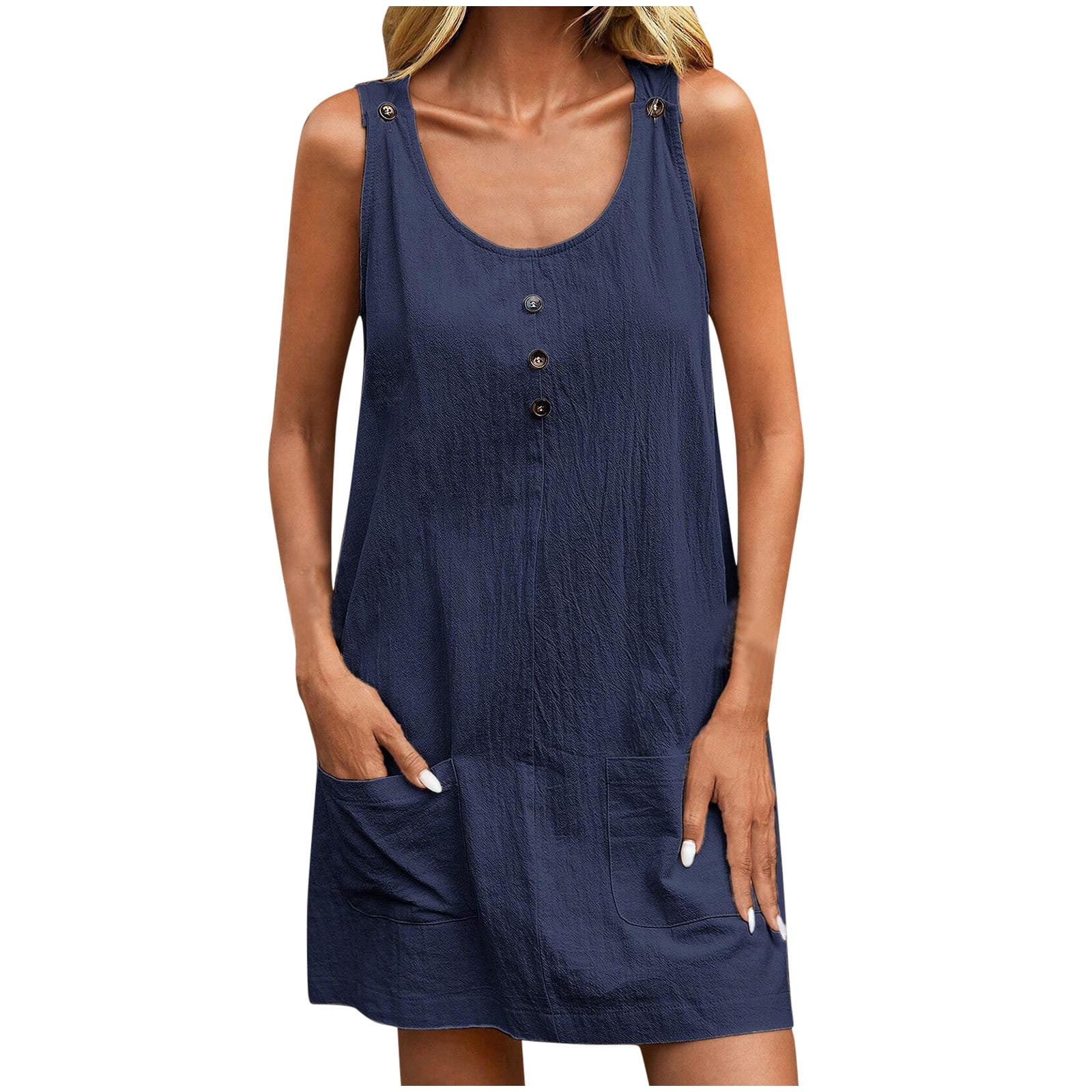 Tuduoms Women's Linen Tank Dress - Sleeveless Lounge Tunic Dress With Pockets, Orange, XX-Large - View #3