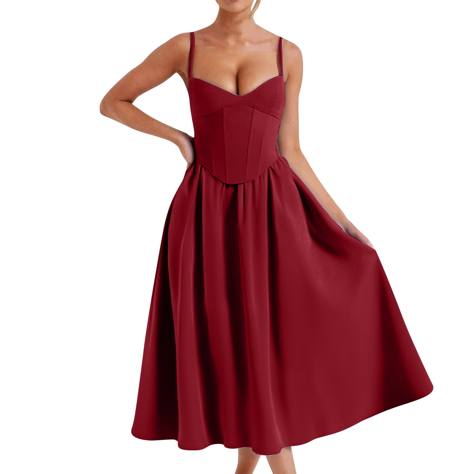 Women's Satin Striped Backless Party Dress - Sleeveless Slim Midi Long Dress Y2K Style, Crew Neck, A-Line
