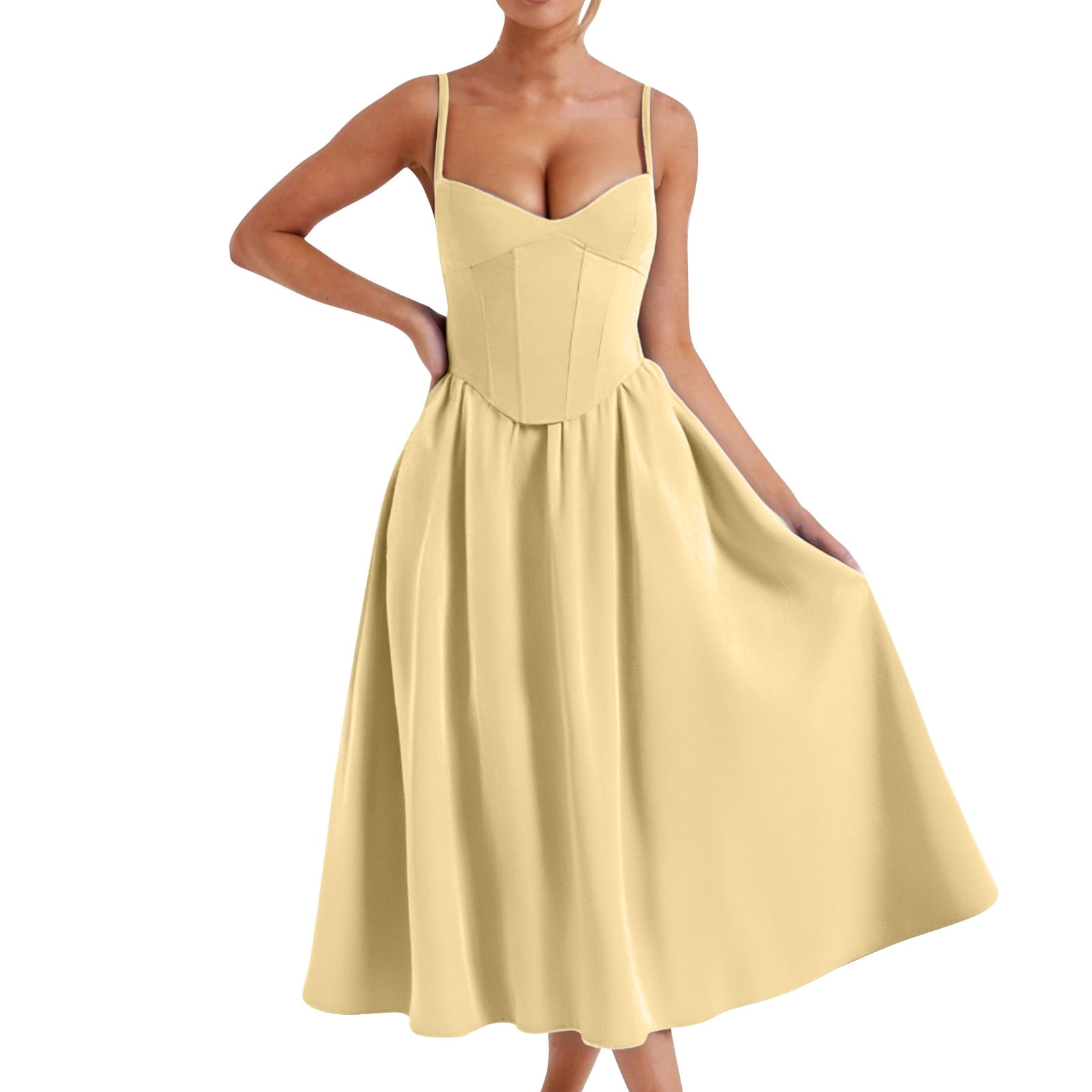 SMihono Women Y2K Halter Neck Corset Midi Dress Sexy