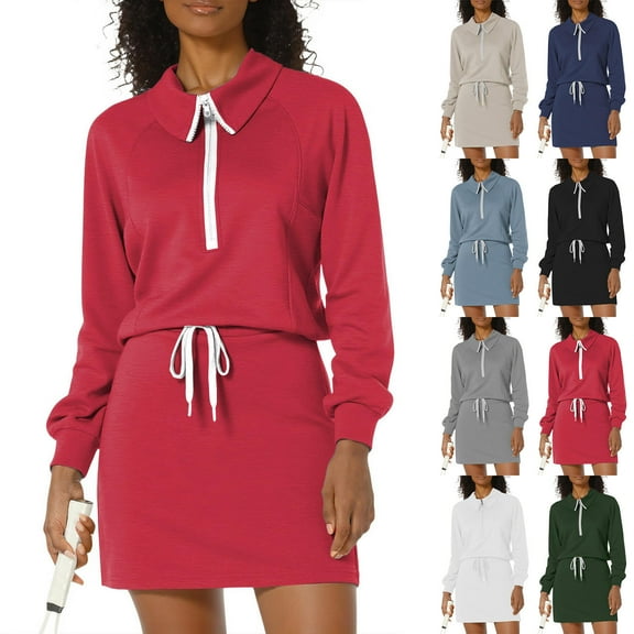 SMihono Women's 2 Piece Skirt Sets Athletic Tennis Tracksuit Half Zip Long Sleeve Sweatshirt Drawstring Skort Casual Outfit Light Blue L