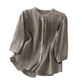 thumbnail image 1 of SMihono Women's 3/4 Sleeve Mandarin Collar Button Down Linen Tunic Tops Loose Fit Blouse Shirts with Pocket Gray 12, 1 of 9