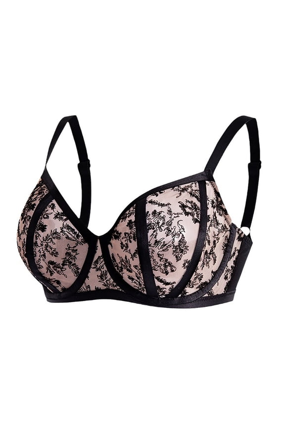 Women's Balconette Lace Bra Plus Size I Cup Sexy See Through Unlined Underwire Bras Plus Size Daily Bras Black L(85I)