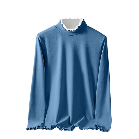SMihono Women's Basic Long Sleeve Mock Neck T-Shirt Solid Color Casual Plus Size Shirts Slim Fit Half Turtleneck Blouse Top Blue XL