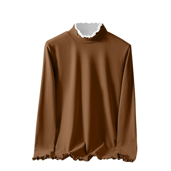 SMihono Women's Basic Long Sleeve Mock Neck T-Shirt Solid Color Casual Plus Size Shirts Slim Fit Half Turtleneck Blouse Top Coffee XXL