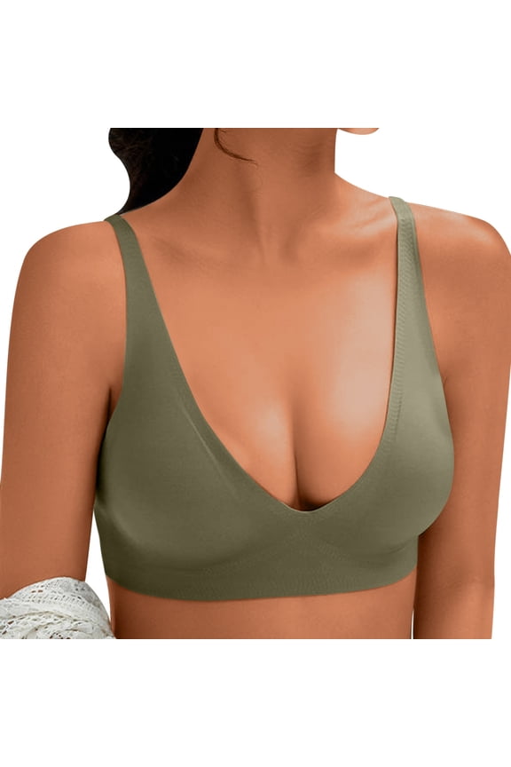 Women's Beauty Back Smoothing Minimizer Bra, Deep U Push Up Low Cut Plunge Bras, Comfort Wirefree Lifting Brassiere Green 12