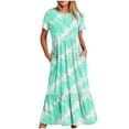 thumbnail image 1 of SMihono Women's Boho Striped Flowy A Line Midi Dress Tie-dye Casual Summer Short Sleeve Beach Vacation Dresses with Pockets Light Blue XL, 1 of 5