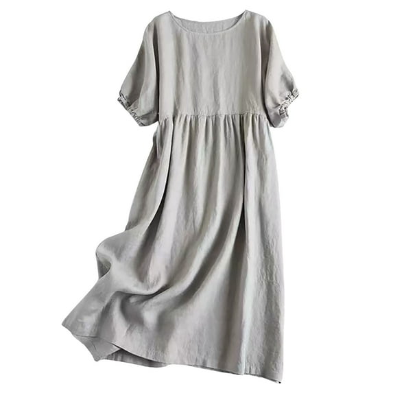 SMihono Women's Boho Summer Crewneck Solid Color Midi Tshirt Dress Casual Loose Short Sleeve Beach Dresses with Pockets Gray M