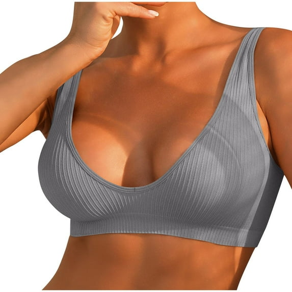 SMihono Women's Bralette Wireless Padded Bra Top Sexy Everyday Basic Deep U-Neck Work Out Bras Sports Gym Bras Gray M